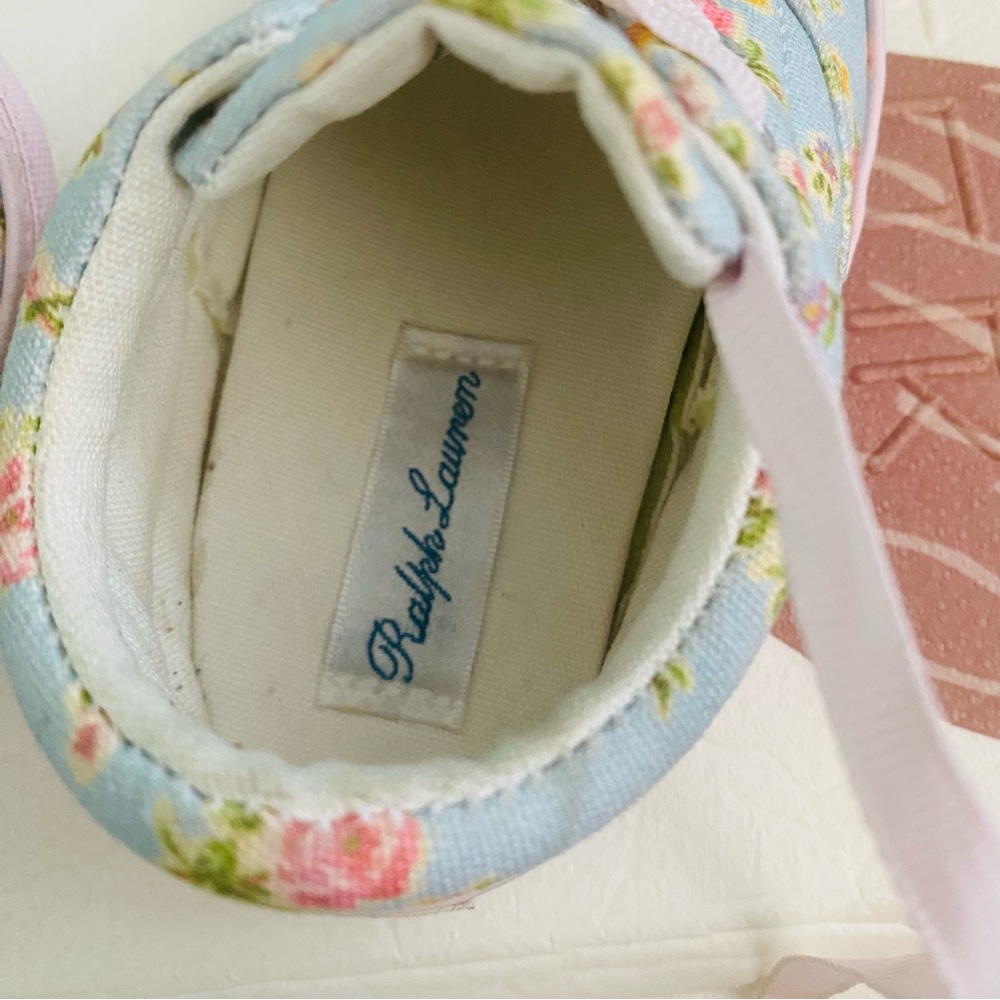 Ralph Lauren Polo Light Blue and Pink Floral Canvas Baby Shoes size 3 GUC - Picture 11 of 12